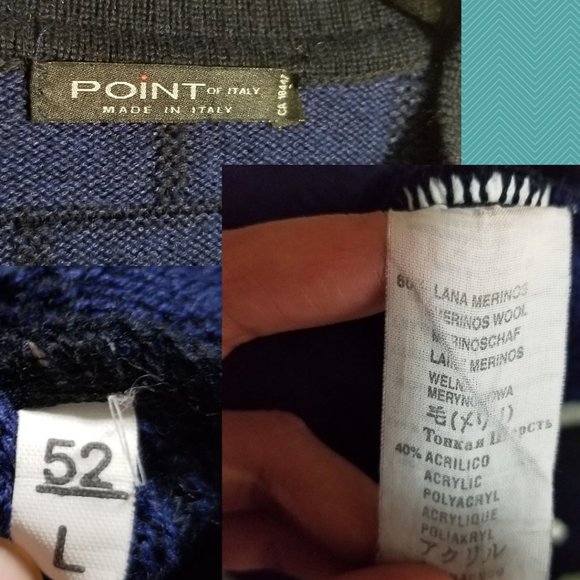 Point of Italy Navy & Black Brick Lay Merino Wool Blend Cardigan - Picture 4 of 4